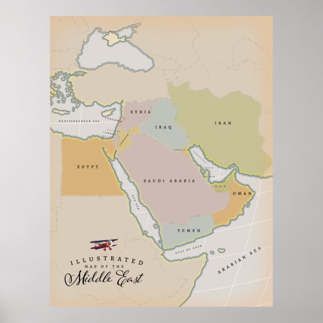 Poster Mapa ilustrado do Oriente Médio. (Frente)