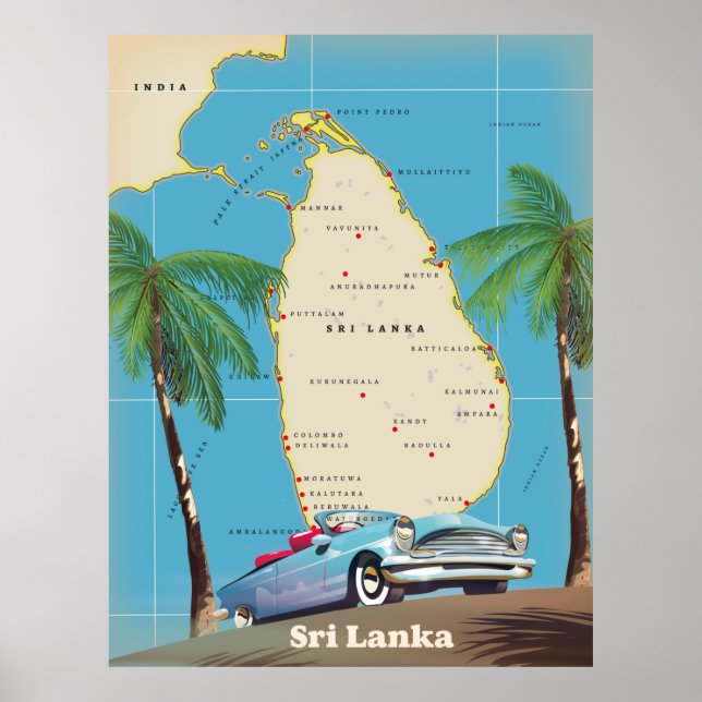 Poster Mapa ilustrado do Sri Lanka (Frente)