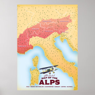 Poster Mapa ilustrado dos Alpes
