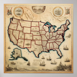 Poster Mapa ilustrado dos E.U.A.