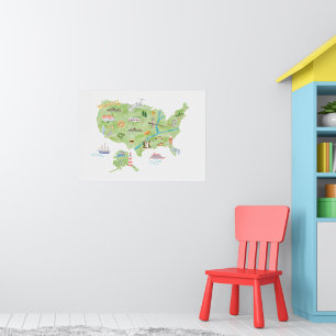 Poster Mapa Ilustrado dos Estados Unidos da América