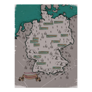 Póster Mapa ilustrado vintage da Alemanha