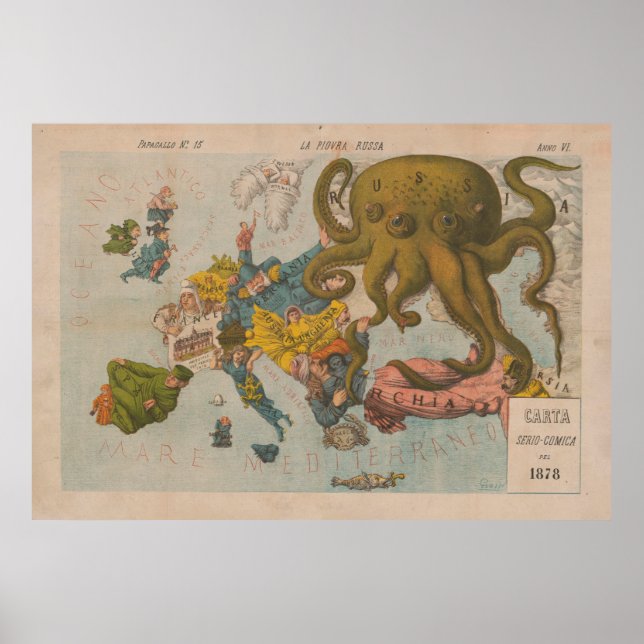 Poster Mapa Ilustrativo da Velha Europa (1878) (Frente)