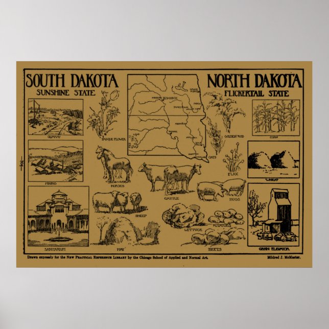 Poster Mapa Ilustrativo de Dacotas (1912) (Frente)