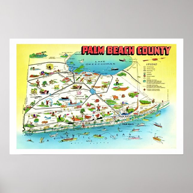 Poster Mapa Impresso do Condado de Palm Beach 16x24 (Frente)