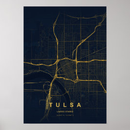 Poster Mapa Impresso Estilizado de Tulsa Oklahoma