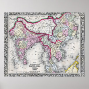 Poster Mapa   India, Tibet, China & SE Ásia de Mitchell