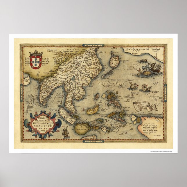 Póster Mapa Indiano Por Ortelius 1570 (Frente)