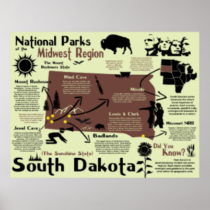 Poster Mapa Infográfico de Parques Nacionais de Dakota do