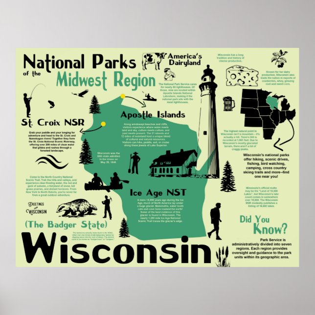 Poster Mapa Infográfico dos Parks Nacionais do Wisconsin (Frente)