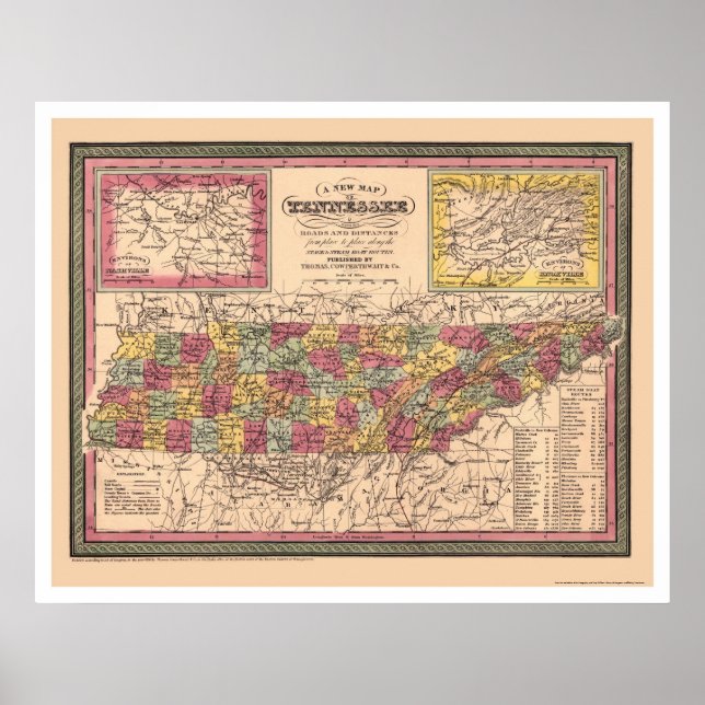 Poster Mapa Inicial Do Tennessee 1850 (Frente)