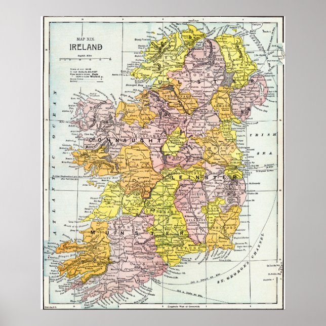 Póster MAPA: IRLANDA, c1890 (Frente)