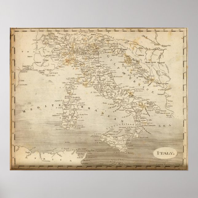 Póster Mapa italiano de Arrowsmith (Frente)