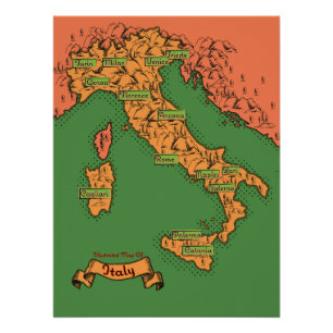 Póster Mapa italiano Vintage