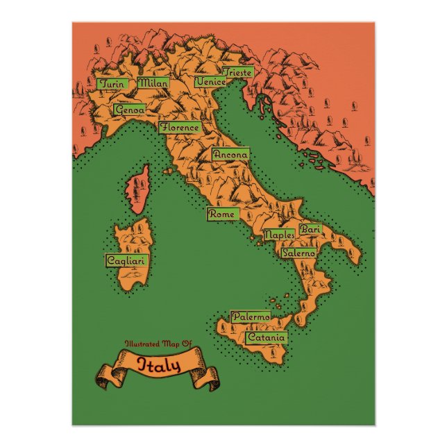 Póster Mapa italiano Vintage (Frente)