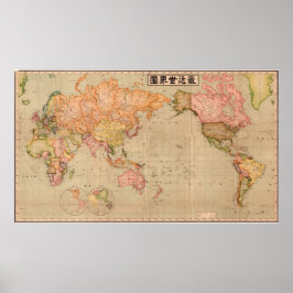 Póster Mapa japonês do mundo em 1914