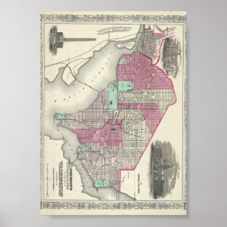 Póster Mapa Johnson de Washington D.C. de 1866