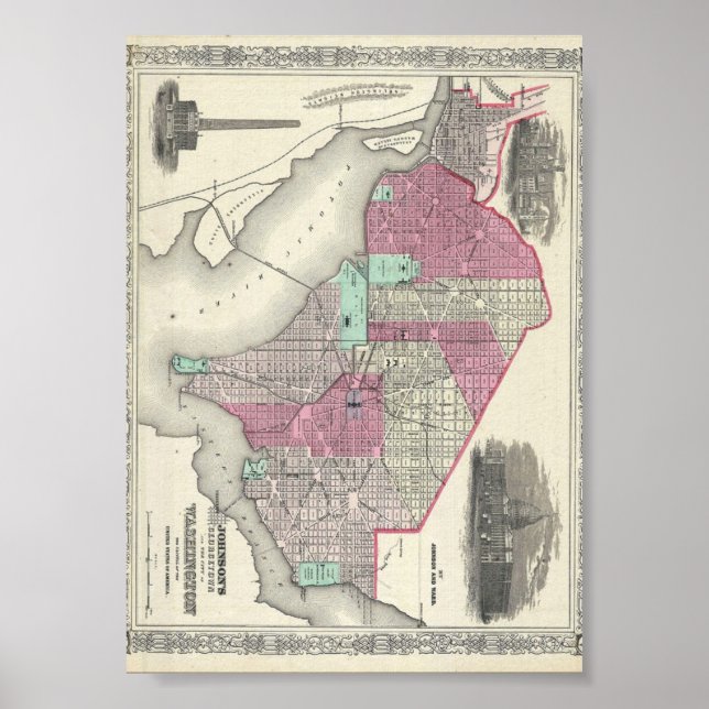 Póster Mapa Johnson de Washington D.C. de 1866 (Frente)