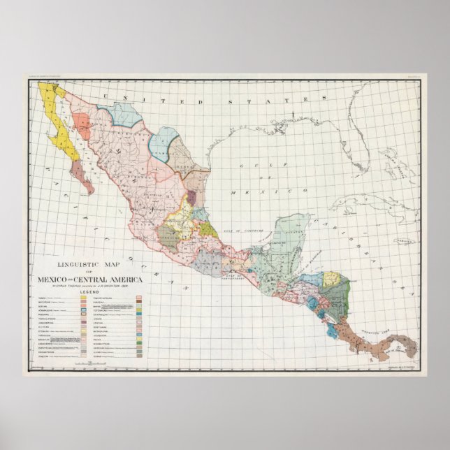 Poster Mapa Linguístico da América Central de Vintage (19 (Frente)
