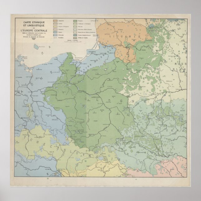 Poster Mapa Linguístico de 1937 da Europa Central e Orien (Frente)