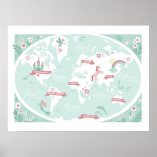 Póster Mapa Mágico do Mundo - Arte Infantil