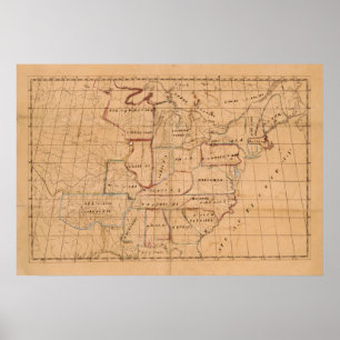 Poster Mapa Manuscrito Vintage dos Estados Unidos (1820)