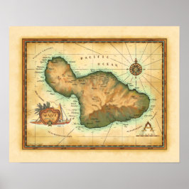 Poster Mapa Maui das Ilhas Havaianas