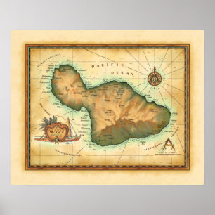 Poster Mapa Maui das Ilhas Havaianas