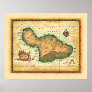 Poster Mapa Maui das Ilhas Havaianas