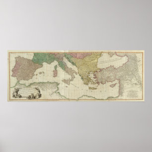 Póster Mapa mediterrâneo de William Faden