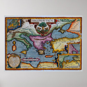 Póster Mapa mediterrâneo do século XVII