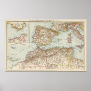 Póster Mapa mediterrâneo ocidental