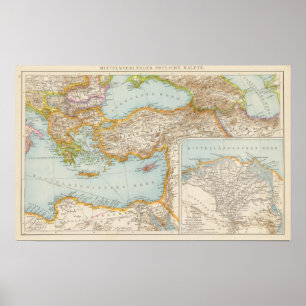 Póster Mapa mediterrâneo oriental