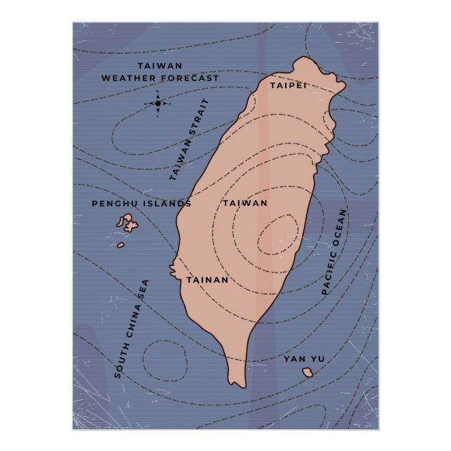 Póster Mapa meteorológico estilo retrô de Taiwan (Frente)