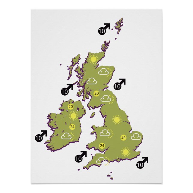 Póster Mapa meteorológico retrô das Ilhas Britânicas (Frente)