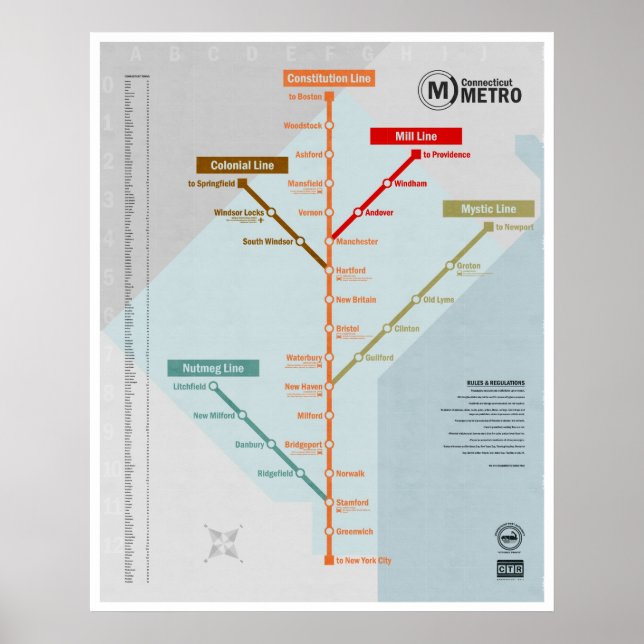 Poster Mapa Metro do Connecticut (Frente)