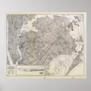 Póster Mapa Metropolitano de Queens, Nova Iorque (1922)