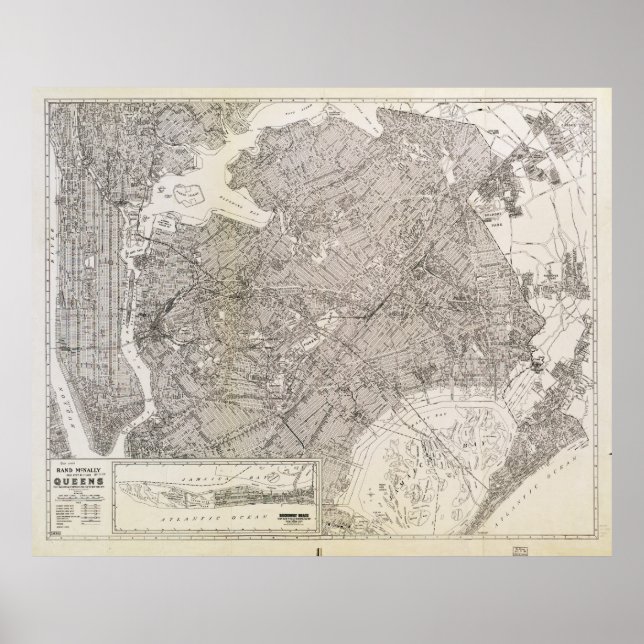 Póster Mapa Metropolitano de Queens, Nova Iorque (1922) (Frente)