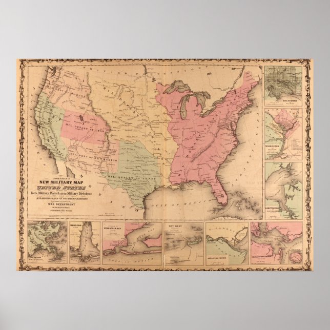 Póster Mapa Militar da Guerra Civil Americana de 1862 (Frente)