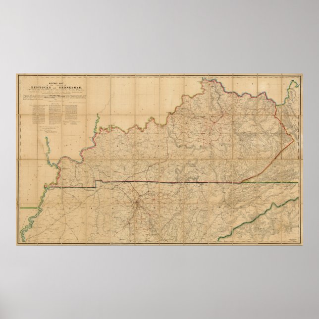 Póster Mapa Militar dos Estados do Kentucky (Frente)