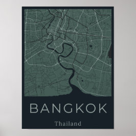 Poster Mapa Minimalista de Bangkok - Arte Canvas Verde e 
