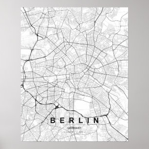 Poster Mapa Minimalista de Berlim (Preto e Branco)