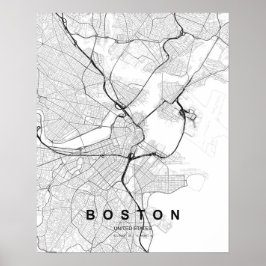 Poster Mapa Minimalista de Boston (Preto e Branco)