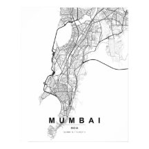 Mapa Minimalista de Mumbai (Preto e Branco)
