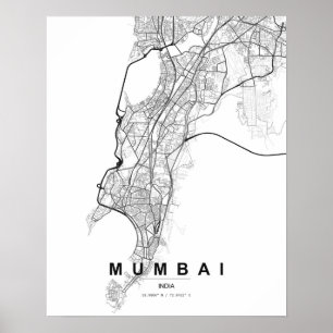 Poster Mapa Minimalista de Mumbai (Preto e Branco)
