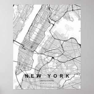 Poster Mapa Minimalista de Nova York (Preto e Branco)