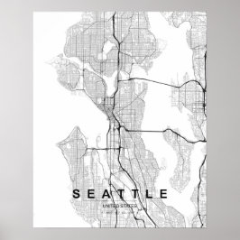 Poster Mapa Minimalista de Seattle (Preto e Branco)