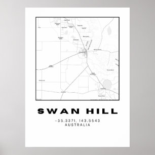 Poster Mapa Minimalista de Swan Hill com Coordenadas  
