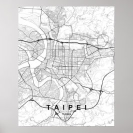 Poster Mapa Minimalista de Taipé (Preto e Branco)