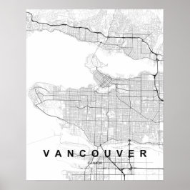 Poster Mapa Minimalista de Vancouver (Preto e Branco)